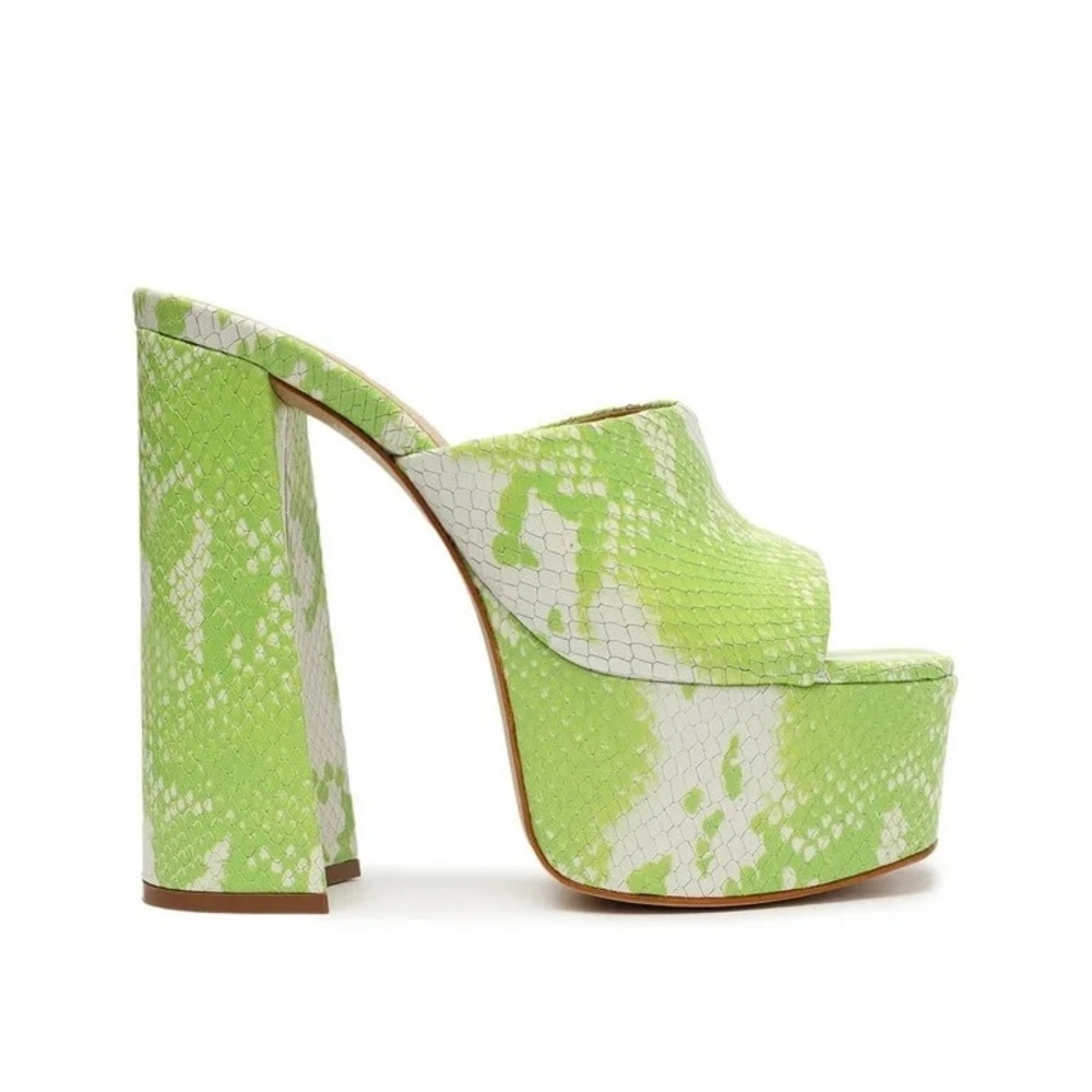 Schutz Darah Wild Green Snake Embossed Leather SlipOn High Heel Sandals Size 8.5